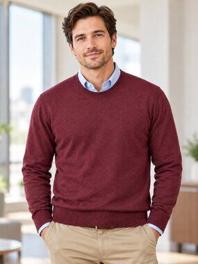 ALFANI Sweater Mens XL Burgundy Red Crew Neck Long Sleeve Modern Preppy NWT's